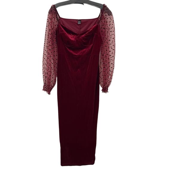 Shein Sweetheart Neck Contrast Dobby Mesh Lantern Sleeve Velvet Dress Medium - Picture 2 of 6